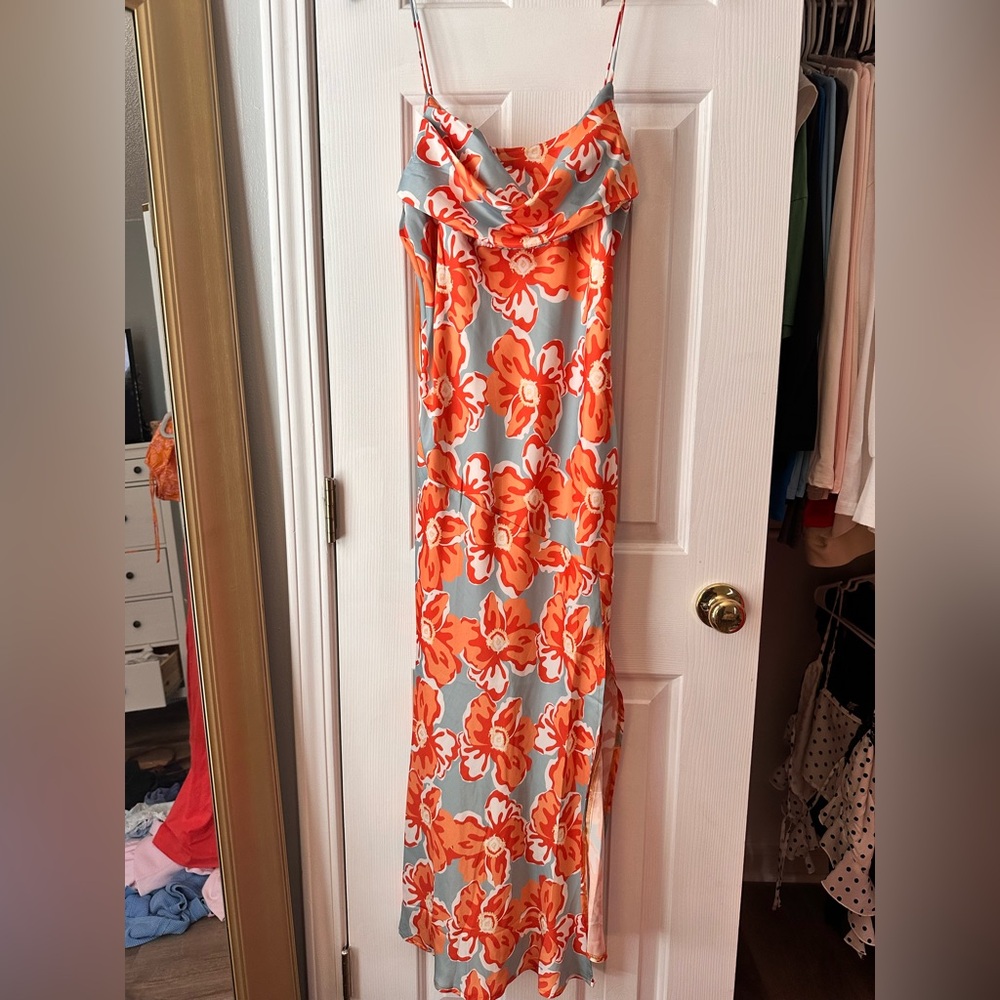 Floral Maxi Dress in Orange and Blue